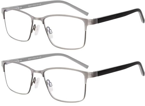 SKYWAY 2 Pack Lesebrillen Herren Metallrahmen Blaulichtblockierende Federscharnieren Computer Lesebrille für Herren Anti-Ermüdung/Blendung/UV (+3.0 dioptrien,Gunmetal)