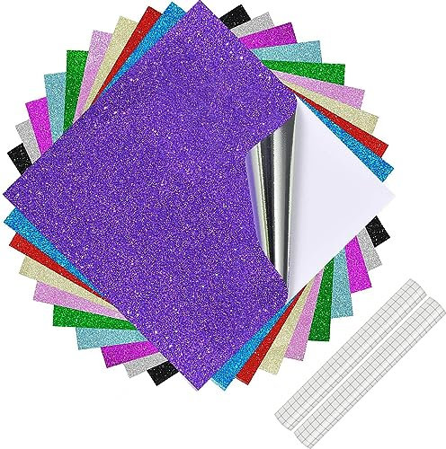 Permanent Vinyl Sheets for Cricut - 12” x 12” Glitter Self Adhesive Vinyl Self Adhesive, 10 Assorted Metallic Colors Craft Vinyl Sticker Plus 2 Transfer Tape for Weeding Machines, Printers, Car Decal