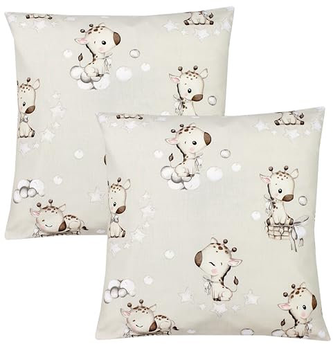 TupTam Kinder Kissenbezug Dekorativ Gemustert mit Hotelverschluss 2er Set, Farbe: Giraffe Beige Punkte, Größe: 80 x 80 cm