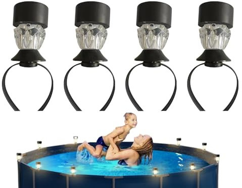 Lampes Solaires pour Piscine Hors Sol,Lampe Solaire pour Piscine à Cadre - Lumières Hors Sol de clôture 4 pièces pour Piscine encadrée - Décoration d'éclairage de Jardin extérieur pour Cour,