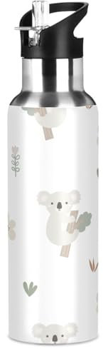 SKYSHU Koala - Borraccia con coperchio con cannuccia, 907,2 g, a tenuta stagna, isolata sottovuoto, in acciaio inox, per palestra, scuola, viaggi