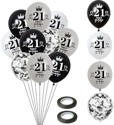 Luftballon 21. Geburtstag Mann Frauen Deko 14 Stück Schwarz Silber weiß Ballons 21. Geburtstag Dekoration 21 Latex Ballon Geburtstagsdeko 21 jahre Frauen Männer Party deko