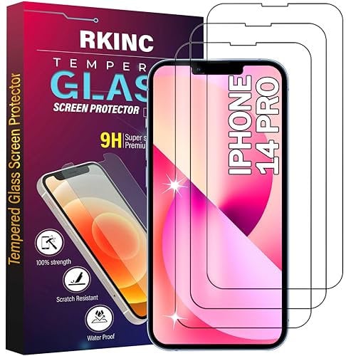 RKINC Screen Protector [3-Pack] for iPhone 14 Pro 6.1-Inch, Tempered Glass Film Screen Protector, 0.33mm [LifetimeWarranty][Anti-Scratch][Anti-Shatter][Bubble-Free]