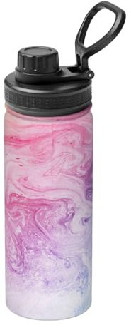 Isolierte Wasserflasche mit buntem Marmor, Pastellrosa, Blau, Lila, 400 ml, Edelstahl, Sport-Trinkflasche für Reisen, Fitnessstudio