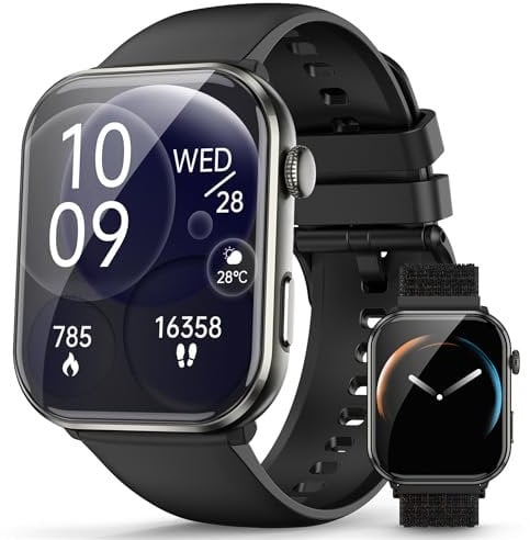 Blackview Smartwatch Herren Damen, AMOLED-Bildschirm immer an, Fitnessuhr mit Telefonfunktion, Anrufe tätigen/empfangen, Sportuhr 100+Sportmodi, Puls-Schlaf-Monitor, Schrittzähler, Uhr für Android iOS
