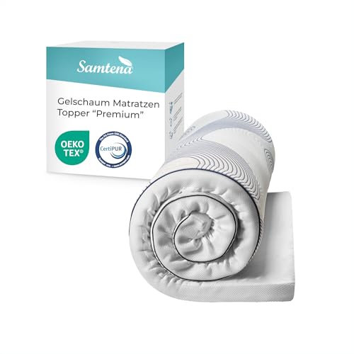 Samtena Matratzen Topper 80x200cm | Gelschaum | 5cm hoch | Edition Gel, Model Premium | Zertifiziert & ergonomisch für unbequeme Matratze, Boxspringbett & Gästebett | Mattress Topper 80x200