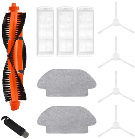 MIRTUX Pack d'accessoires compatible avec robot aspirateur Xiaomi Vacuum S12 - Kit de pièces de rechange complètes - Comprend 1 brosse principale, 3 filtres, 4 brosses latérales, 2 serpillères et 1