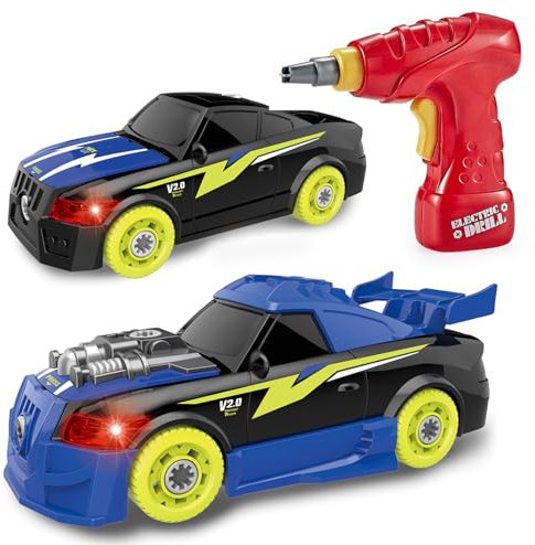 Voiture Enfant,Petites Voitures Jouets Enfants,Jouets De 26 PièCes Avec Perceuse éLectrique,Led Et Sons RéAlistes,Jouet De Construction De Voiture De Course,Cadeau Pour GarçOns Et Filles DèS 5 Ans