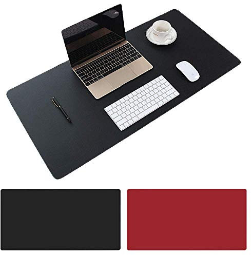 Schreibtischunterlage Multifunktionale Mauspad, Aisakoc Rutschfeste Pu-leder Schreibtisch-maus-matte Wasserdichte Schreibtisch Pad Protector Schreibmatte (Schwarz + Rot, 60x35cm)