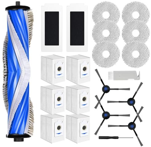 Rrochio Kit d'accessoires pour ECOVACS DEEBOT T30 Pro Omni, Ensembles de Rechange pour aspirateurs ECOVACS T30 Omni avec 6 Chiffon, 6 Sacs, Brosse Principale et 4 Latérales, 2 Filtres Hepa (20 pièces)