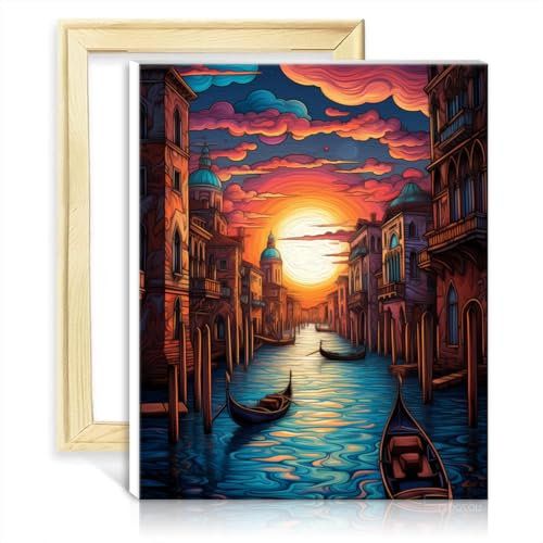 LiHEQING Ölgemälde-Set auf Leinwand, Venedig, Italien, für Erwachsene, Anfänger, Aquarell-Ölgemälde-Set, Bilder für die Wanddekoration zu Hause, ohne Rahmen (50 x 65 cm)