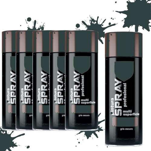 MORE FREE Pintura Spray Gris Oscuro de 400 ml Adecuado para las Superficies de Metal, Madera y Plástico Pack de 6 Unidad