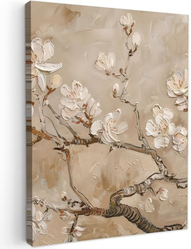 MuchoWow© Quadri Grandi Dimensioni Quadretti Da Parete Quadro Moderno | 50x70 cm - Camera Da Letto Stampa Foto Su Tela Soggiorno Cornice Decorazioni Fiori - Moderno - Beige - Bianco - Fiore