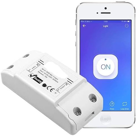 TECHZOCO Interruptor Inalámbrico Wi-Fi Inteligente, Enchufe inteligente, Smart Switch WiFi, Apto con 2,4 GHz, Compatible con Google Home/Alexa, Permitirá controlar hasta un máximo de 2200W / 10A