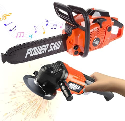 Xwin Sportseries Orange Chainsaw and Grinder Tool Set for Kids, Pretend Play Construction Toys with Sound & Motion for Ages 3+, Educational and Safe Power Tools for Imaginative DIY and Roleplay Game