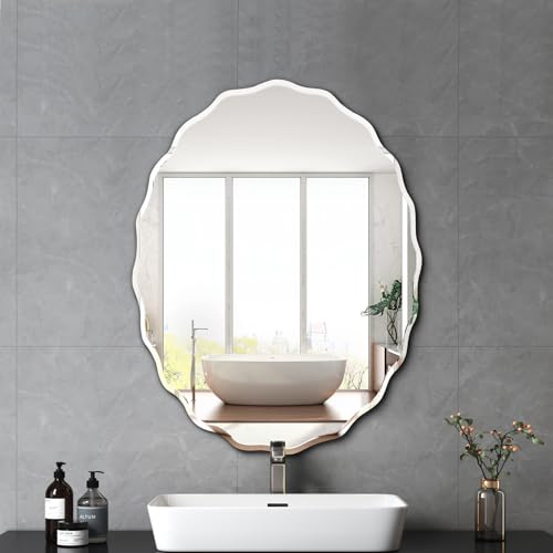Pregaspor Rahmenloser ovaler Wandspiegel für Waschbecken, minimalistischer Badezimmer-Schminkspiegel mit abgeschrägtem Rand, Moderne Spiegel für Wanddekoration, Wohnzimmer, Eingangsbereich