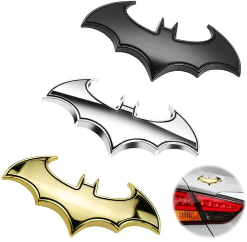 YAPKOLV 3 Pcs Autocollant Voiture 3D en Acier Inoxydable Emblème Bat, Emblème 3D Chauve-souris en Plastique avec Dos Adhésif en Mousse, Autocollant Métal Chromé Logo Voiture Badge Batman