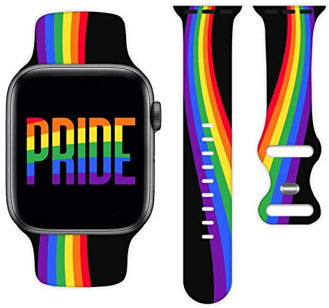 Pride Rainbow Watch Band Compatible with Apple Watch 38mm 40mm 41mm 42mm 44mm 45mm Silicone Wristbands Strap Replacement for IWatch Series 7 6 5 4 3 2 1 Women Men Unisex Gifts (38mm/40mm/41mm)