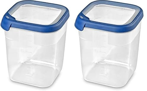 Curver Boîte Alimentaire carrée Multi Usage 2,6L en polypropylène 100% recyclé, 15x15x18,1 cm, adapté au Micro-Ondes, Lave-Vaisselle, Congélateur- Bleu, pour la Cuisine (Lot de 2)