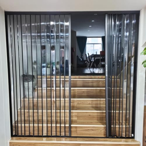 Porte Accordéon Interieur Porte Coulissante Accordéon Double Fenêtre Transparente, Porte-fenêtre Pliante Extra Large pour Ouvertures de 60 à 80 de Large, Porte Intérieure Pliante Cloison D'escalier