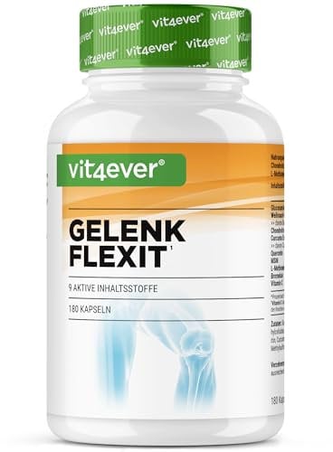 Gelenk Flexit - 180 Kapseln - Hochdosierter Komplex mit Glucosamin + MSM + Weihrauch Extrakt + Chondroitin + Curcuma + Quercetin + L-Methionin + Bromelain + Vitamin C - Ohne unerwünschte Zusätze