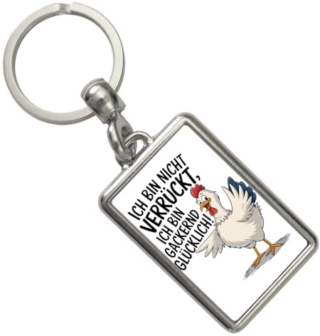 speecheese Fröhliches Huhn Gackernd Glücklich Schlüsselanhänger Lustiger Spruch Schlüsselring