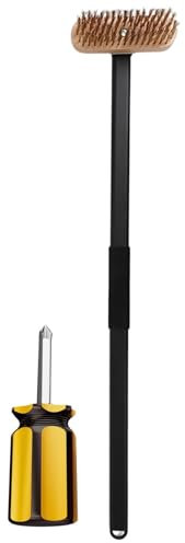 Pizzastein Bürste - Messingborsten, Schaber, abnehmbarer langer Stiel | Profibürste für Pizzaöfen, Backöfen, Grills, Grills, hochwertige Werkzeuge für Widerstandsfähigkeit gegen