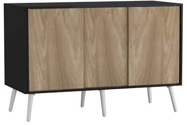 URBNLIVING 3-Door Sliding Sideboard Cabinet with Wooden Legs, Modern Cupboard, Credenza for Living Room, Dining Room or Office, Storage Organizer with Stylish Sliding Doors, Mix & Match Colour Combos