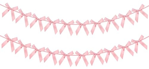 jijAcraft Vorgefädelt Altrosa Satin Schleifengirlande: 2.5m Girlande mit 10 Schleifen für Mädchen 2 Stück Schleifen Girlande für Hochzeit, Geburtstag, Babyparty