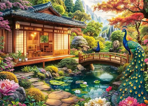 Puzzle 1000 Teile für Erwachsene, klassisches Lernspiel Wunderschönes Dekoration-Gemütliches Pfauenhaus- Puzzle Geschenke