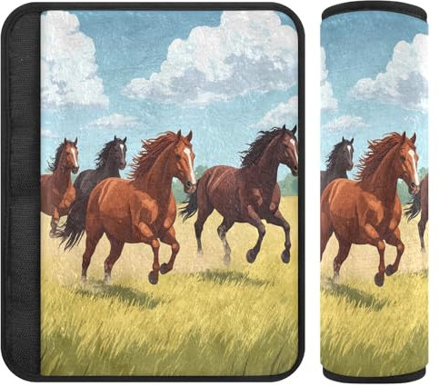 Nexawaveo Autositzgurt-Bezüge, Pferde auf Grasland, weiche Flanell-Schulterpolster für Babyschale, Kinderwagen, Rucksack