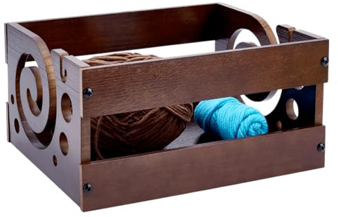 PH PandaHall Wood Yarn Bowls Large Yarn Holder Knitting Yarns Storage Portable Crochet Bowl Yarns Box Container for Crocheting Knitting Lovers DIY Craft Sewing, 18x24x12cm