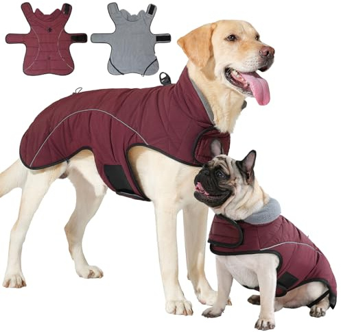 HEYWEAN Mantel Hund Wasserdicht Hundemantel Warm Winter Hundejacke Fleece Hunde Pullover Wintermantel mit D-Ring Reflektierend Hundemantel mit Klettverschluss Winterjacke Kleine Mittlere Grosse Hunde