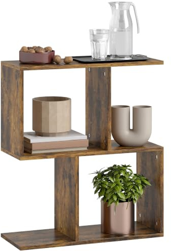 HOMCOM S-Shaped Side Table 3-Tier 50W x 19.5D x 58H cm, Rustic Brown | Narrow End Table, Storage Shelves, Modern Nightstand, Living Room, Bedroom