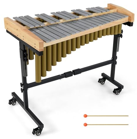 Giantex 32 Note Glockenspiel Marimba with Adjustable Stand & Wheels, Metal Xylophone Percussion Instrument with Aluminum Bars, Resonator Tubes & Mallets for Classroom, Students & Performance
