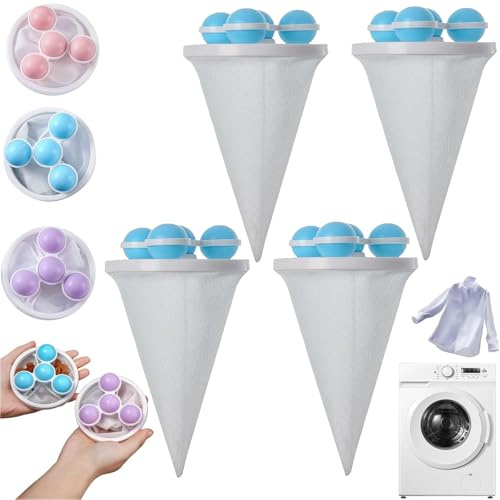 Filterbälle Waschmaschine, Wiederverwendbaren Wäschebälle Mit Schwimmenden Netzbeuteln Entfernen Effektiv Tierhaare, Fusseln Und Flusen, Waschbälle (4PCS-C)