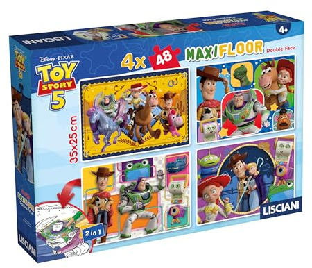 Lisciani - Disney Toy Story - 4 Puzzles mit je 48 Teilen ab 4 Jahren | Puzzleset - Vier Motive mit Rückseiten zum Ausmalen - Format 35 x 25 cm je Bild - Fördert Beobachtungsgabe und Feinmotorik