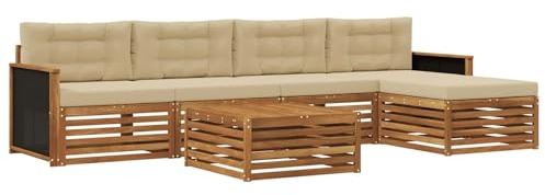 vidaXL Outdoor-Sofagarnitur 6 pcs Natur und Beige 79 x 79 x 37 cm, Patio-Sofa, modernes Eckset, wetterfester Gartenlounge, Bequeme Terrassenplätze für entspannte Zeiten
