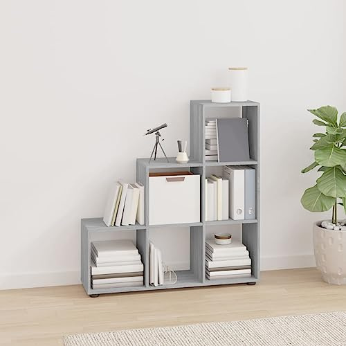 Boltkex Scaffale per scale, in legno Sonoma, altezza 107 cm, 6 scomparti, autoportante, divisorio per soggiorno, ufficio, camera da letto, con sistema di scaffali stabile e ripiano versatile