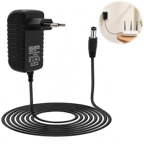 Adaptador Corriente 12V 2A Fuente de Alimentación Universal AC 100–240V | para Tiras LED, Cámara, Router, TV Box, Monitor LCD, Discos Duros Externos, Reproductor Multimedia 5,5x2,1mm 5,5x2,5mm