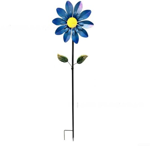 FUBESK Girandola a vento in ferro, decorazione da giardino con crisantemo rotante in metallo, per esterni, cortile, patio, colore giallo (blu)