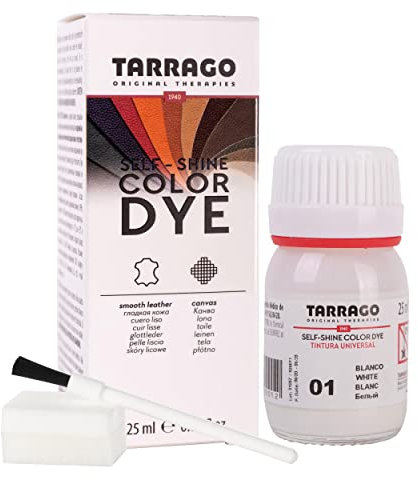 Colori e Tinture per Scarpe o Borse 25 ml | Pelle Naturale e Sintetica | Con Pennello e Spugna Applicatore ((01) Bianco)