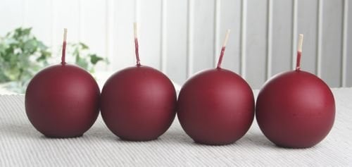 Kugelkerzen, 4er-Pack, 6 cm Ø, bordeaux