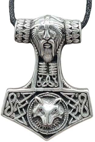 Kiss of Leather Thorshammer Anhänger aus 925 Sterling Silber mit runder Königskette aus 925 Sterling Silber, 2,5 mm dick, 45-65 cm lang Si.144