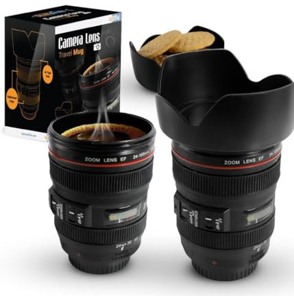 TrAdE Shop Traesio Tazza per Bevande A Forma di Obiettivo di Macchina Fotografica con Coperchio