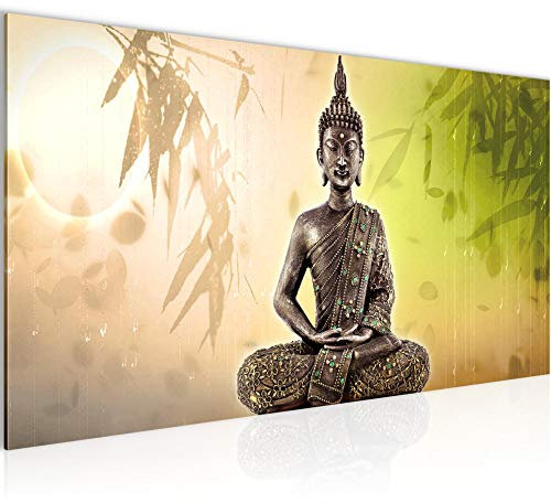 Runa Art Wandbild Buddha 1 Teilig 100 x 40 cm Modern Bild auf Vlies Leinwand Feng Shui Wohnzimmer Schlafzimmer Beige 500312c