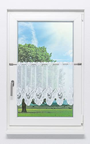 Plauener Spitze Scheibengardine Röschen (Bx H) 178,2cm * 45cm weiß/Weiß