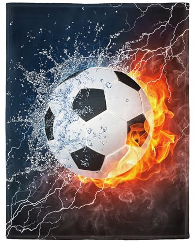 YISUMEI Decke 125x200 cm Kuscheldecken Sanft Flanell Weich Fleecedecke BettüberwurfSport-Serie Soccer Fußball Feuer Blitz