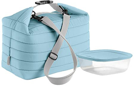 Guzzini Borsa Termica Grande con Tracolla On The Go, Blu Opaco, Borsa 30 x 18 x h30 cm, Contenitore 19.6 x 19.6 x h7 cm, 1400 cc