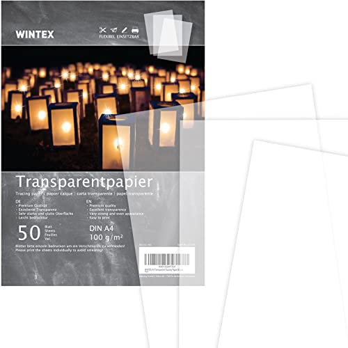WINTEX Transparentpapier A4 bedruckbar 50 Blatt 100g/m² - Pauschpapier Pergamentpapier zum Bedrucken - Architektenpapier Pauspapier A4 - Tracing Paper - Transparent Papier weiß